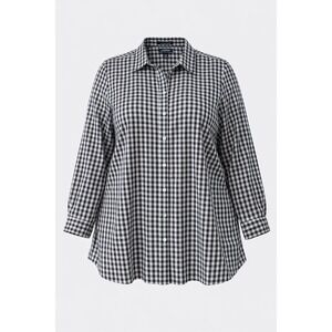 Lands End 16W No Iron Supima Cotton Gingham Popover Tunic Shirt Black White